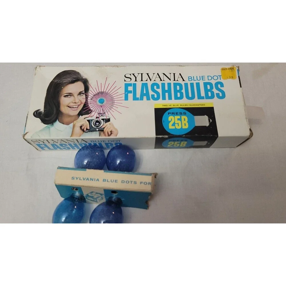 Lot of 3 NOS Box of 12 Sylvania Blue Dot Press 25B Blue Flashbulbs - Boxes Dmg